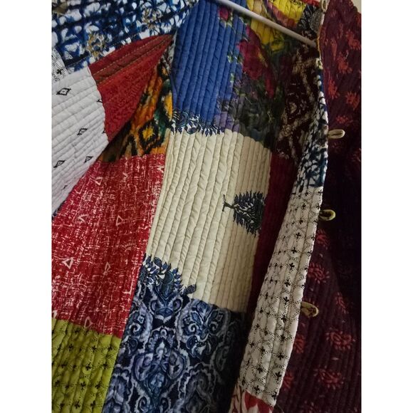 Reversible Quilted Jacket Mandarin Collar Fabric Buttons w Loops WM SZ M Colors! - Picture 7 of 10